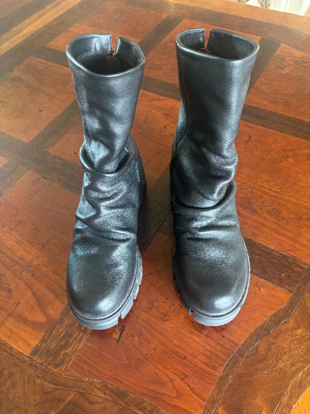 Black Leather Lug Sole Boot